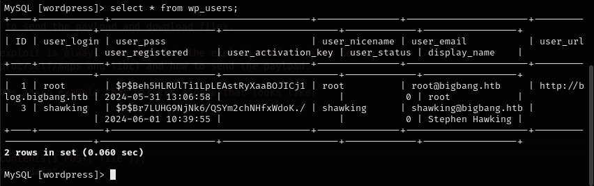 Hashes database